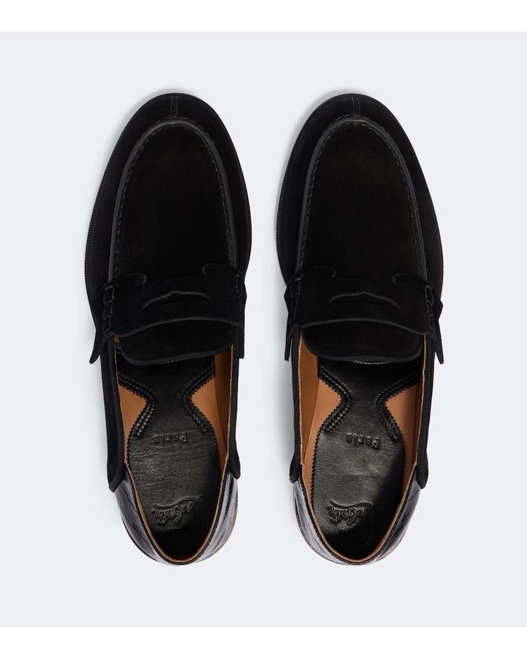 Christian Louboutin Black Penny No Back Suede And Croc-Effect Loafers for men