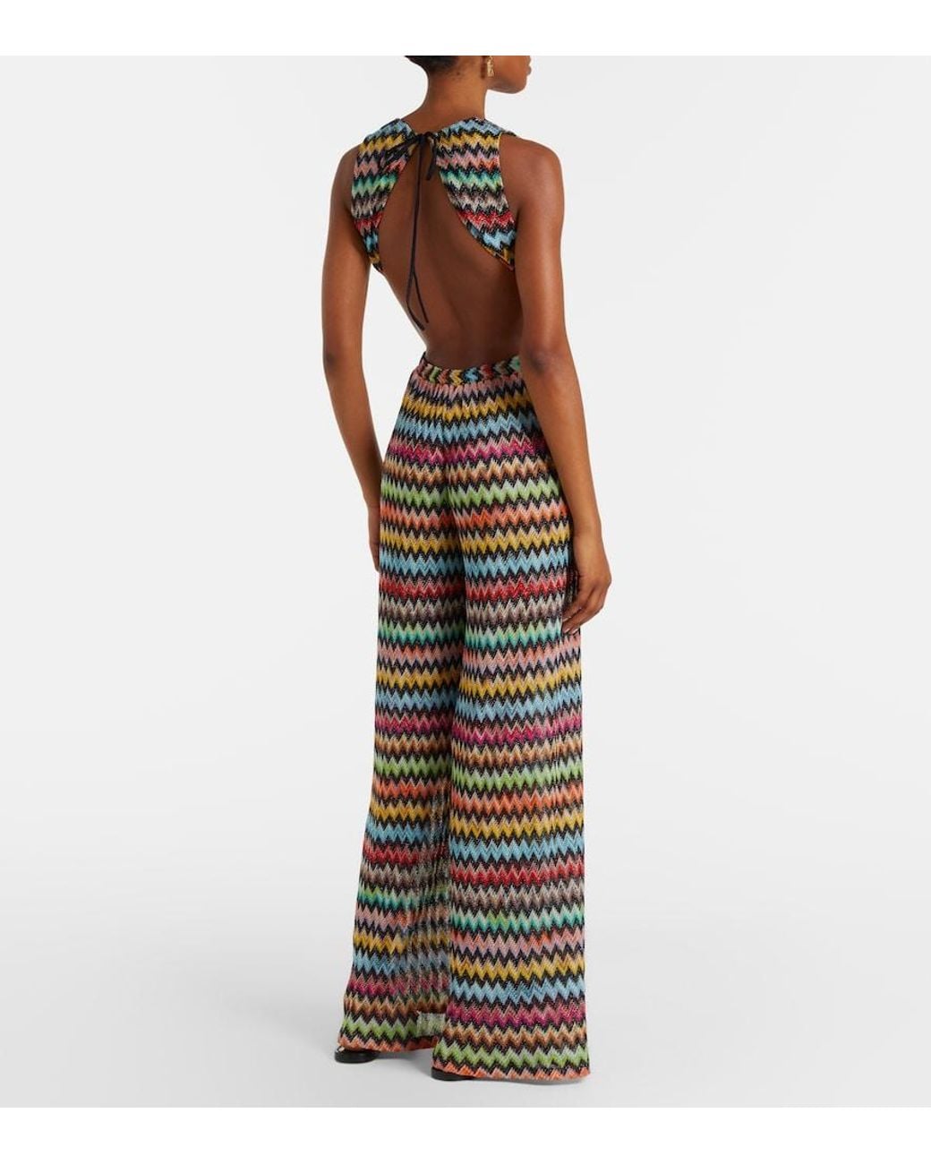 Missoni White Zigzag Open-Back Lame Jumpsuit