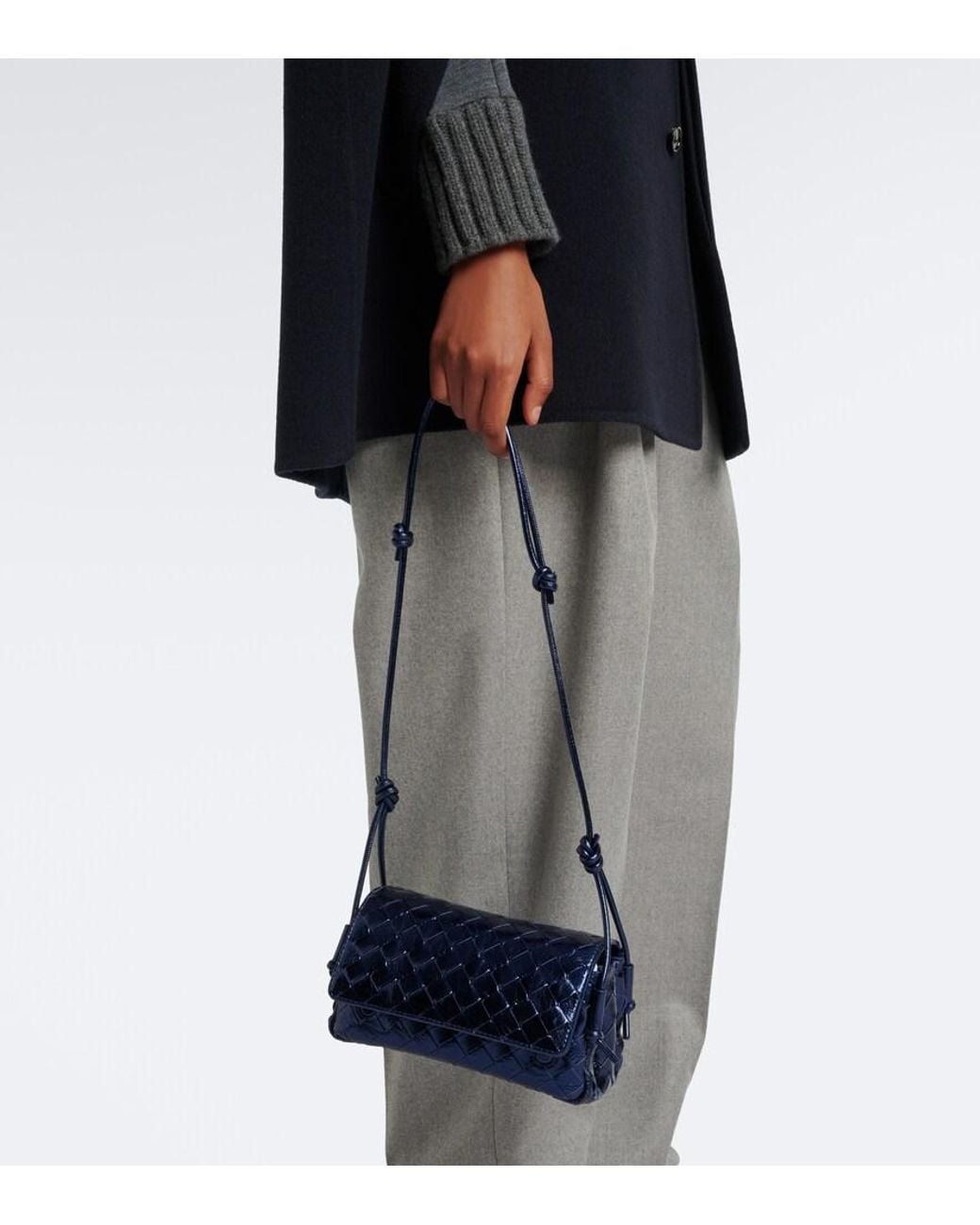 Bottega Veneta Blue Notturno Intrecciato Leather Crossbody Bag