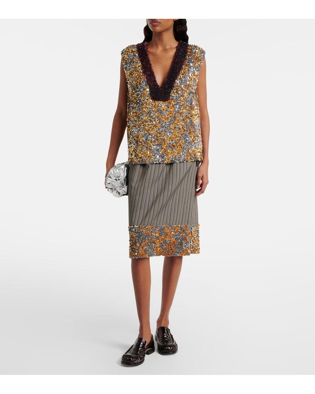Dries Van Noten Ruffled Metallic Leather Clutch