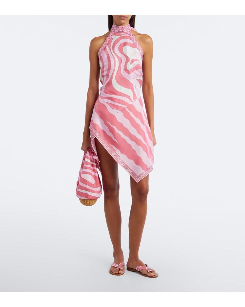 Emilio Pucci Pink Marmo Halterneck Silk Twill Scarf Top