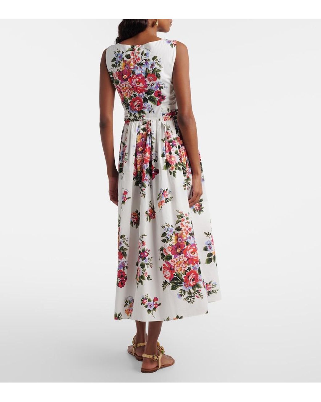 Dolce & Gabbana Red Floral Cotton Midi Dress
