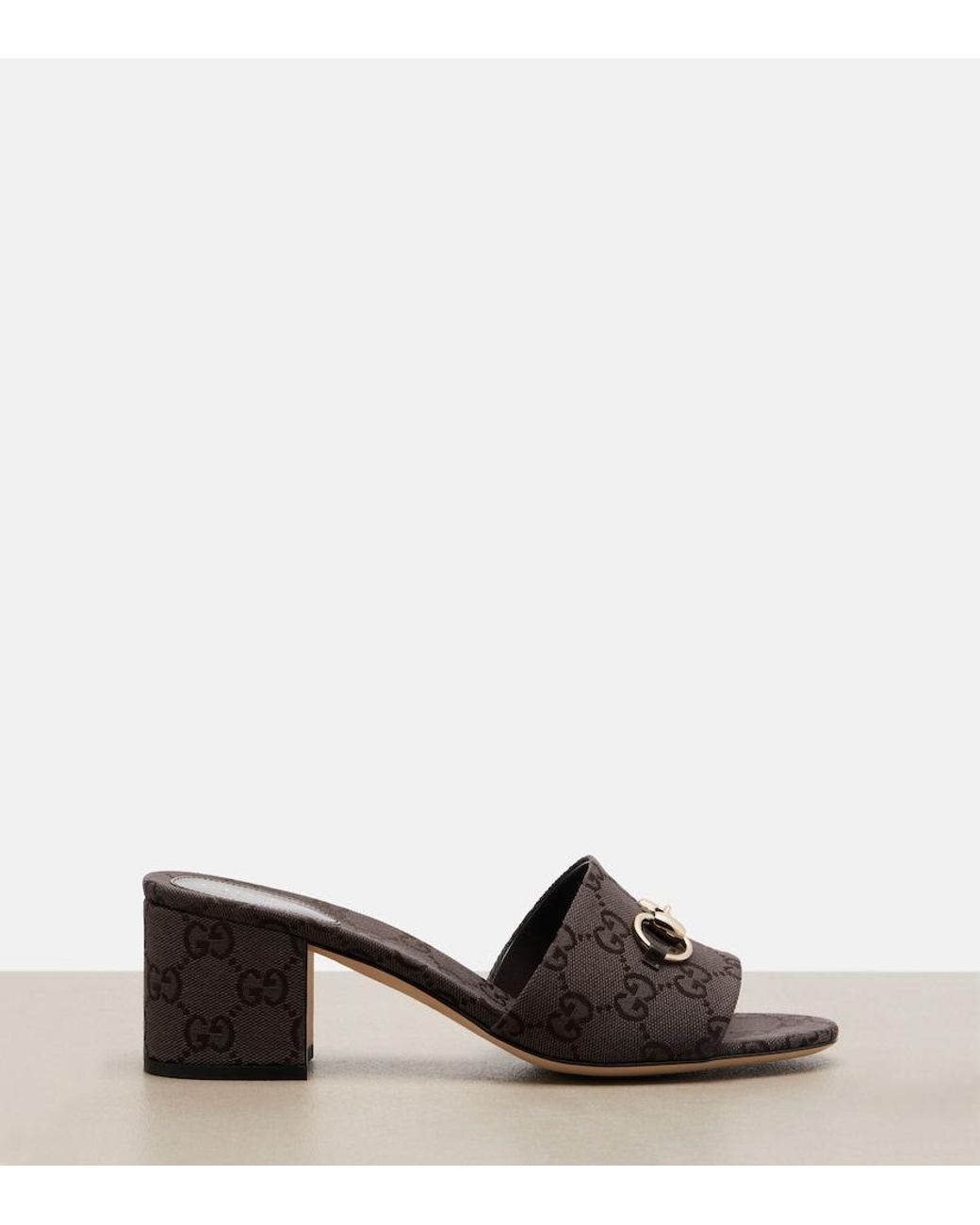 Gucci Black Horsebit Gg Canvas Mules