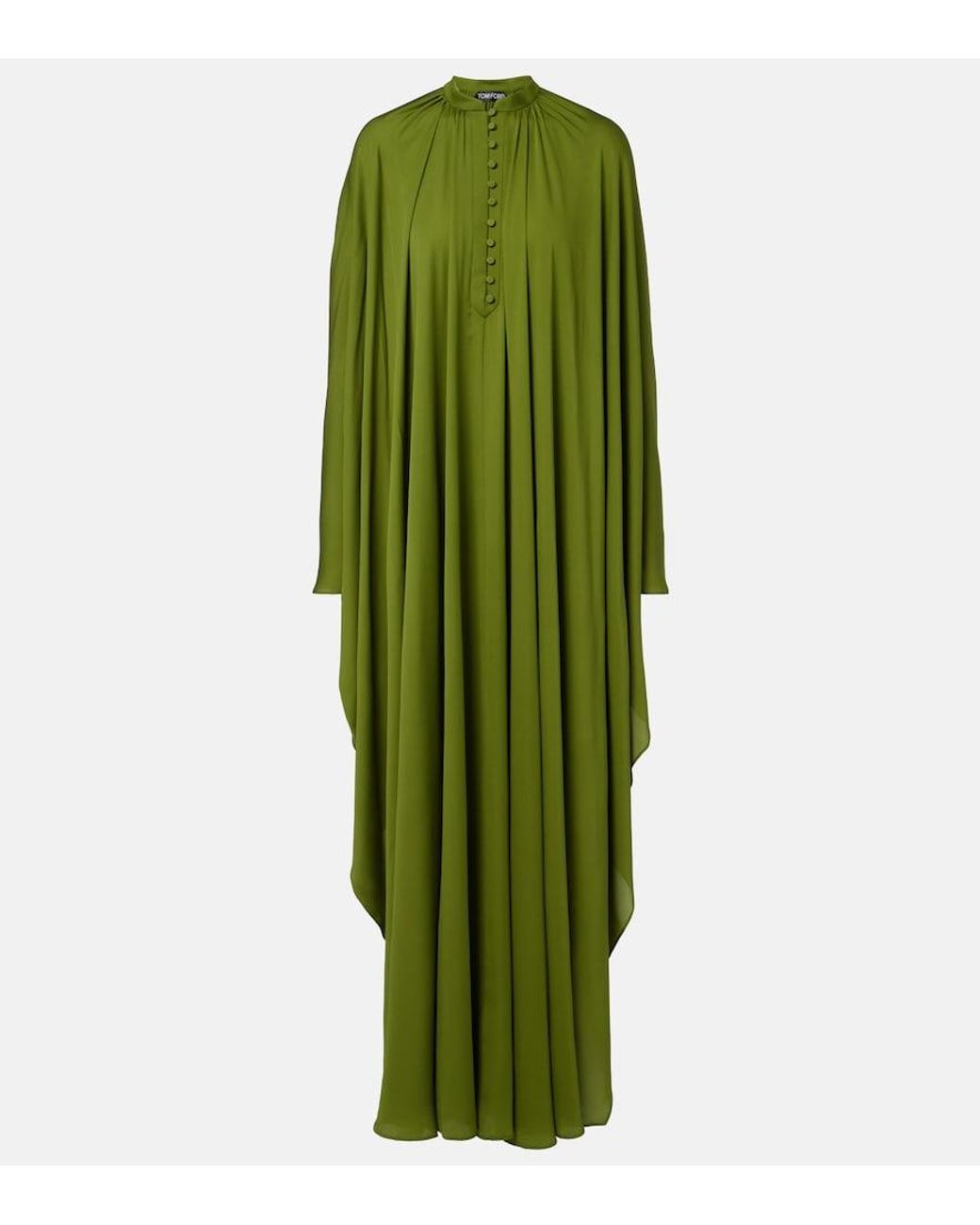 Tom Ford Green Draped Silk Georgette Kaftan
