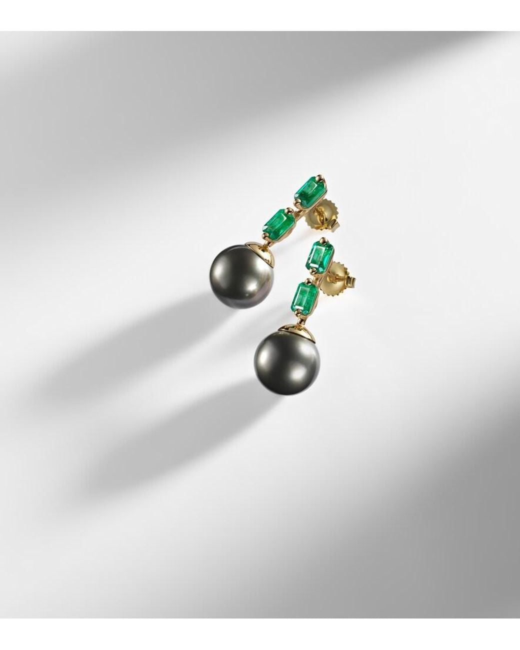 Suzanne Kalan Black 18Kt Drop Earrings With Pearls And Emeralds