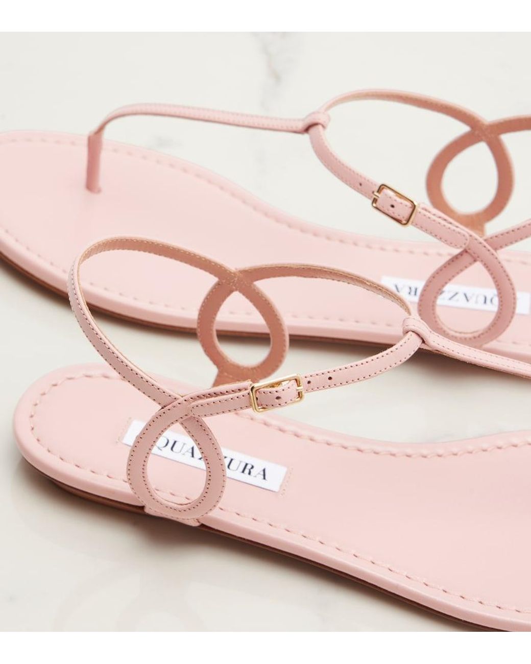 Aquazzura Pink Almost Bare Leather Thong Sandals