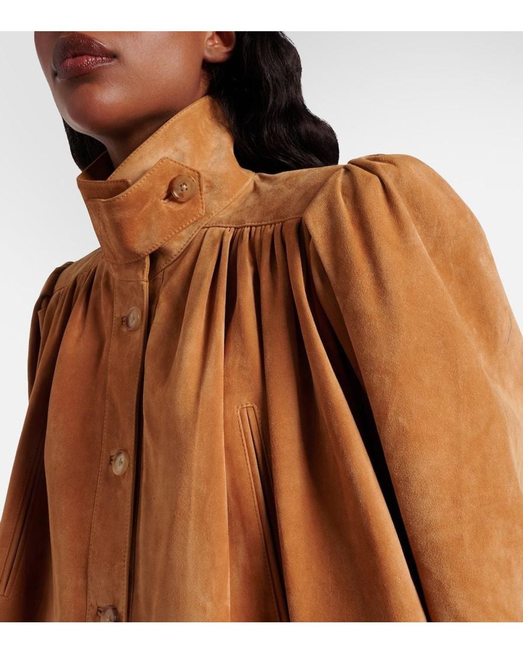 Chloé Brown Cropped Gathered Suede Jacket
