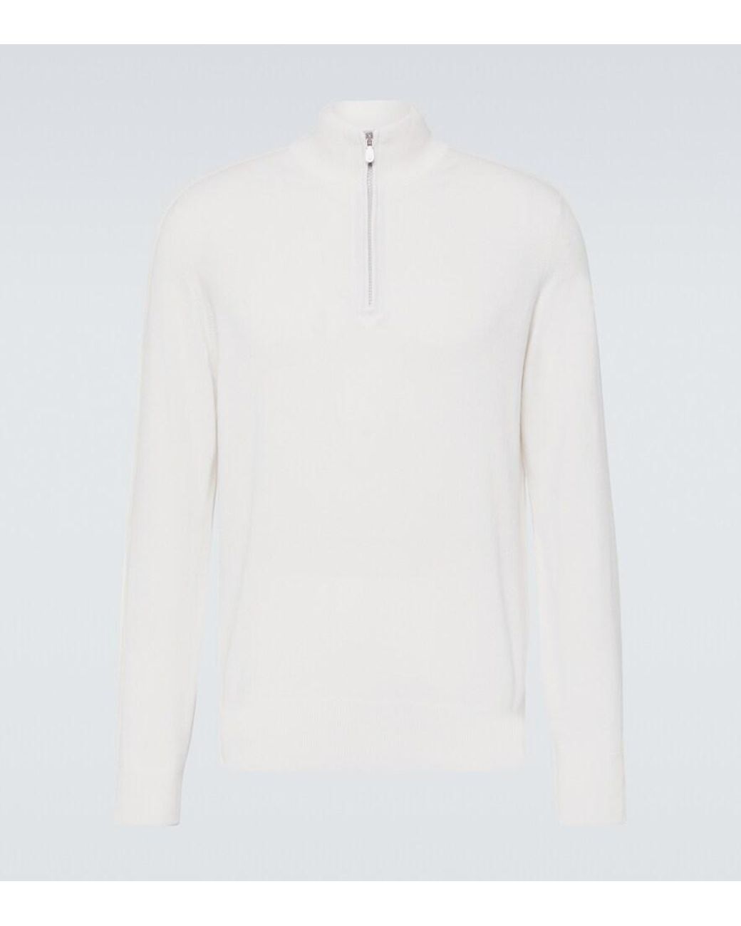 Brunello Cucinelli White Cashmere Half-Zip Sweater for men