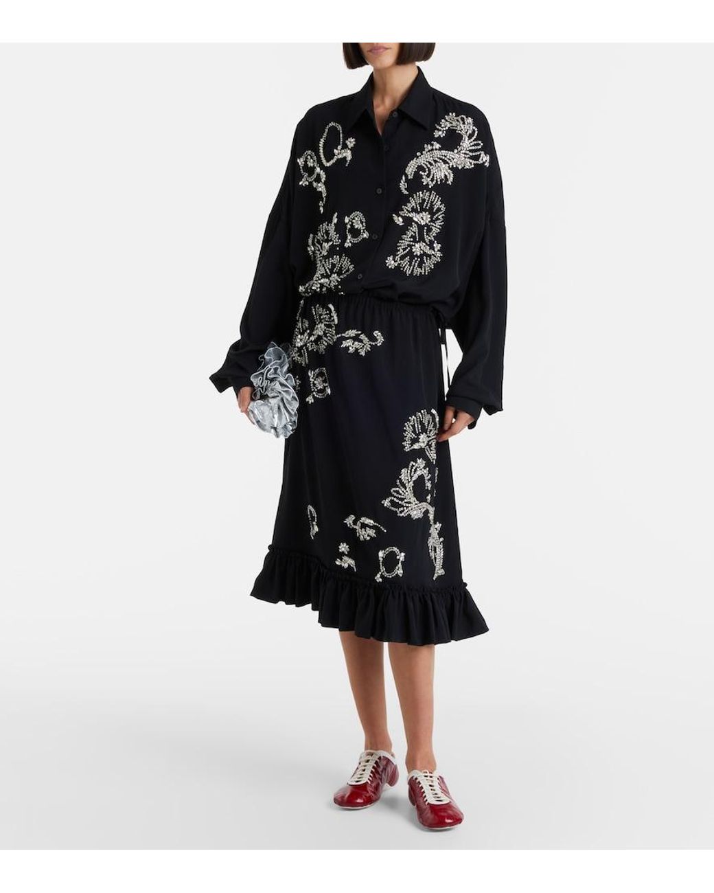 Dries Van Noten Black Oversized Embellished Shirt
