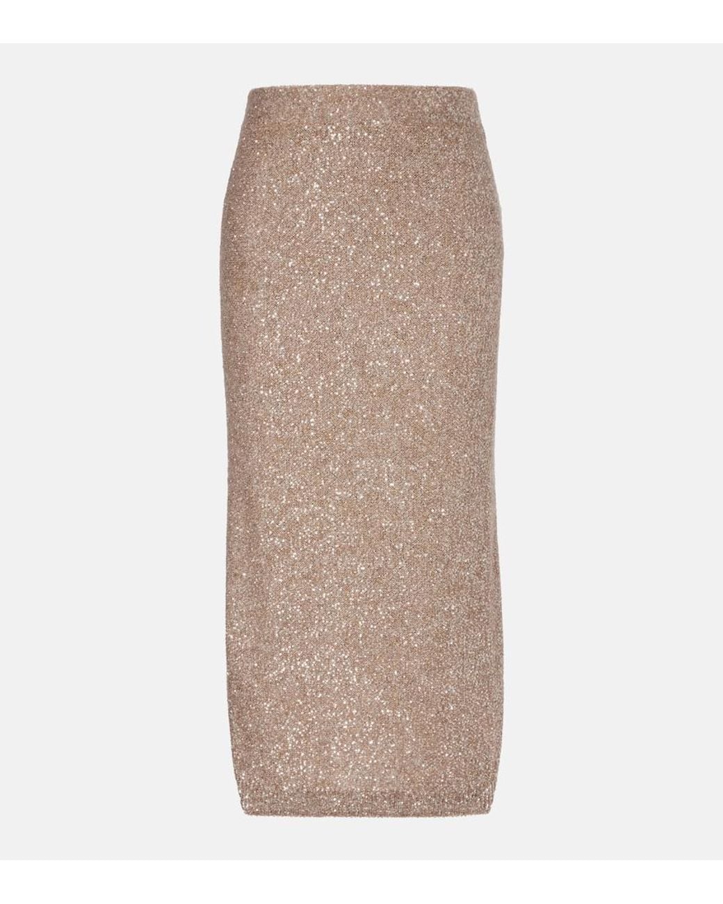 Brunello Cucinelli Natural Lame Pencil Skirt