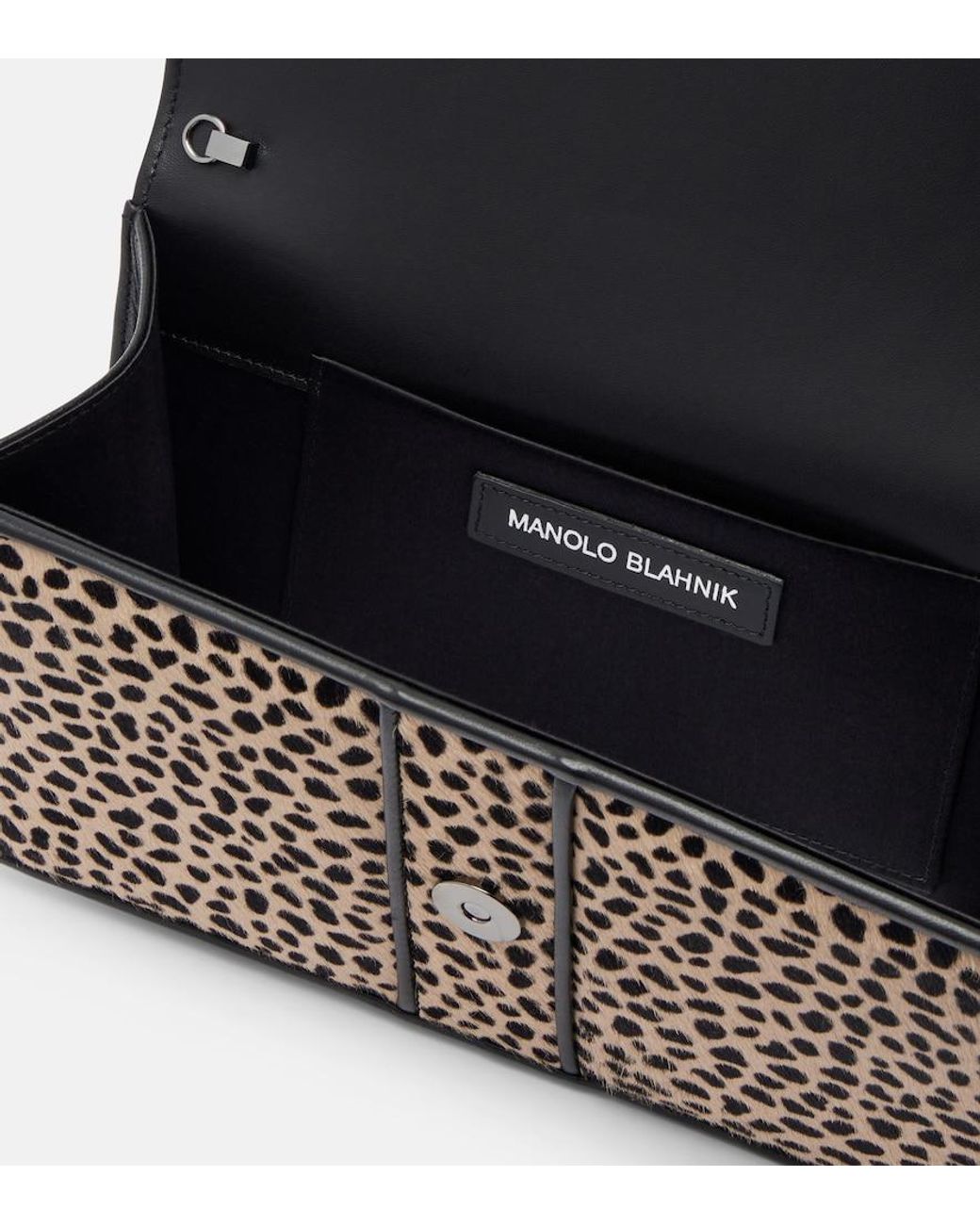 Manolo Blahnik Black Capri Embellished Calf Hair Clutch