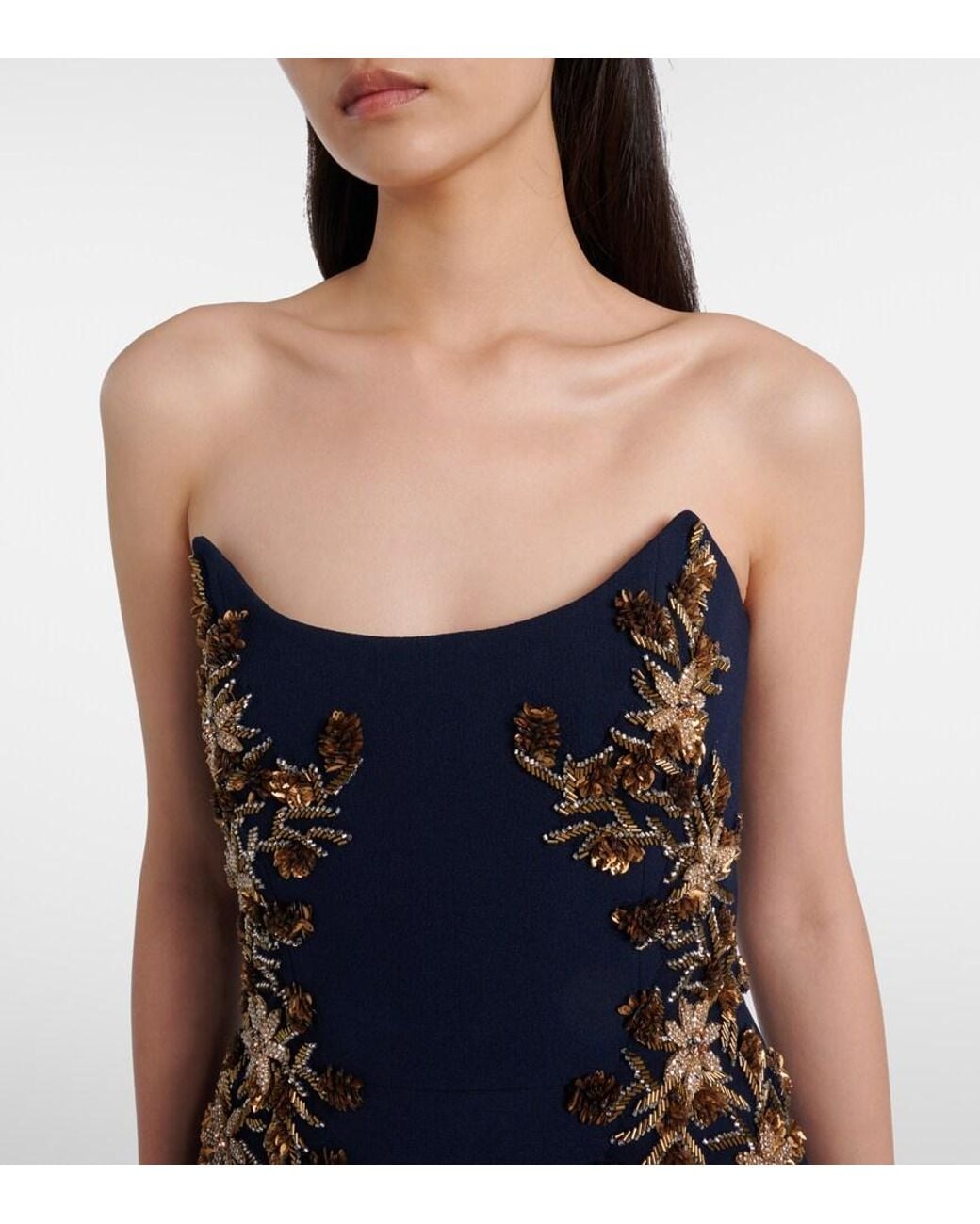 Rebecca Vallance Blue Orla Embellished Crepe Bustier Gown