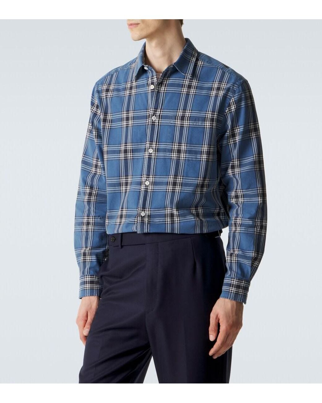 Dunhill Blue Plaid Cotton Shirt for men