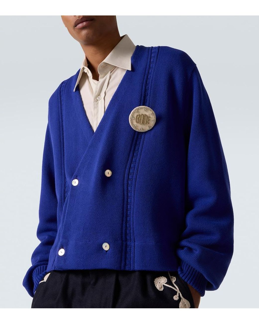 Bode Blue Cotton Cardigan for men