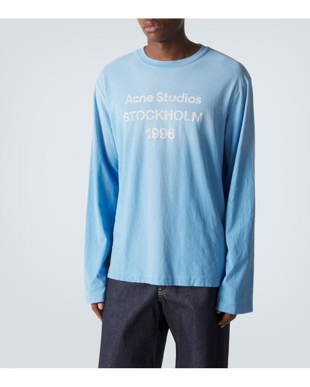 Acne Blue Distressed Cotton-Blend Jersey T-Shirt for men