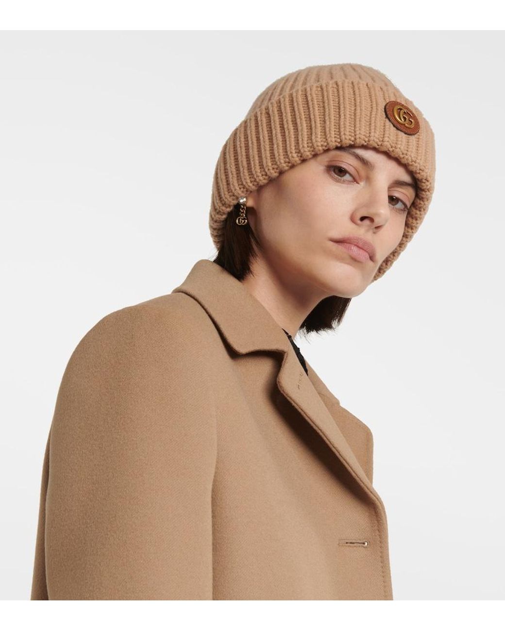 Gucci Natural Wool Cashmere Hat With Double G
