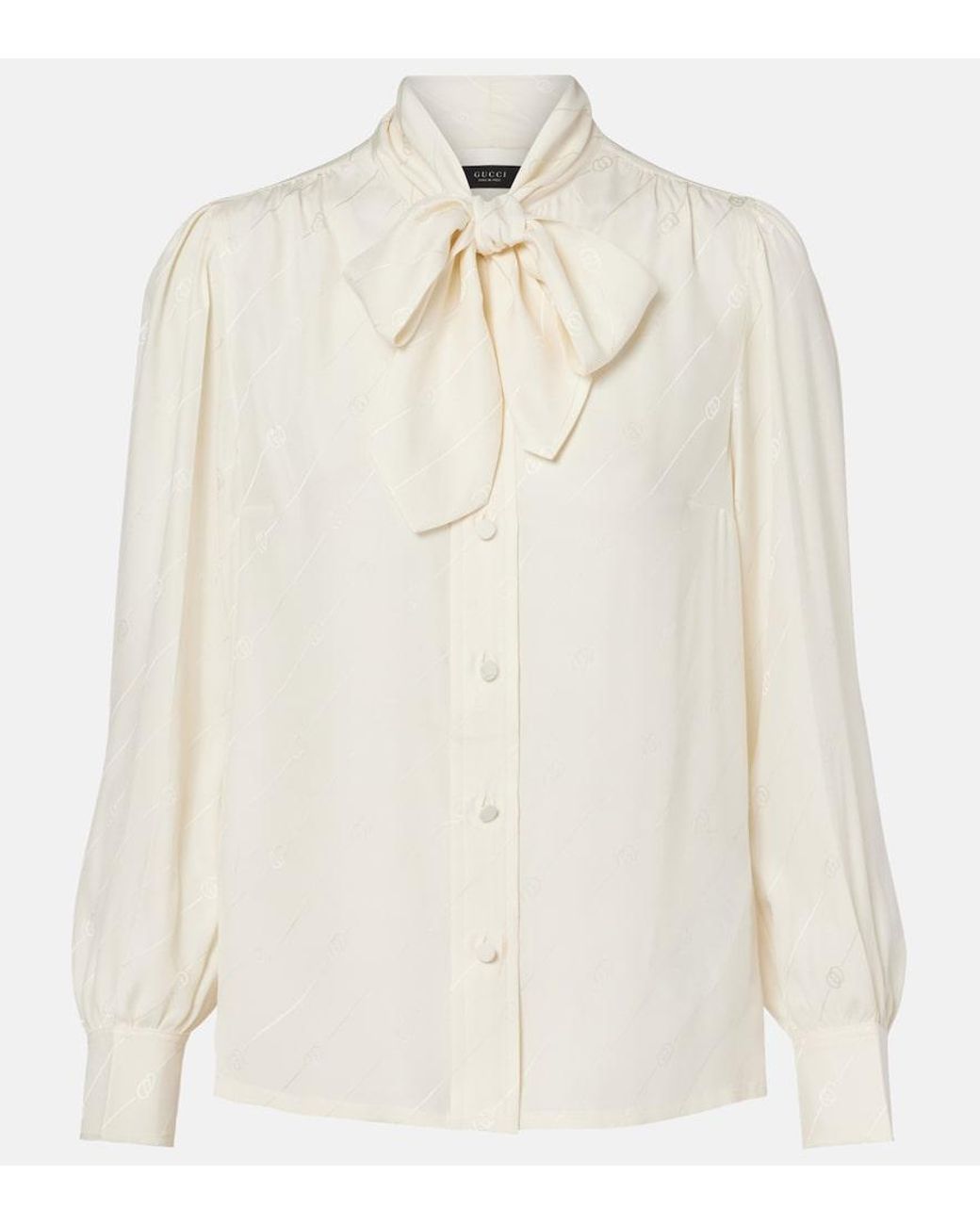 Gucci White Silk Crêpe Satin Interlocking G Shirt