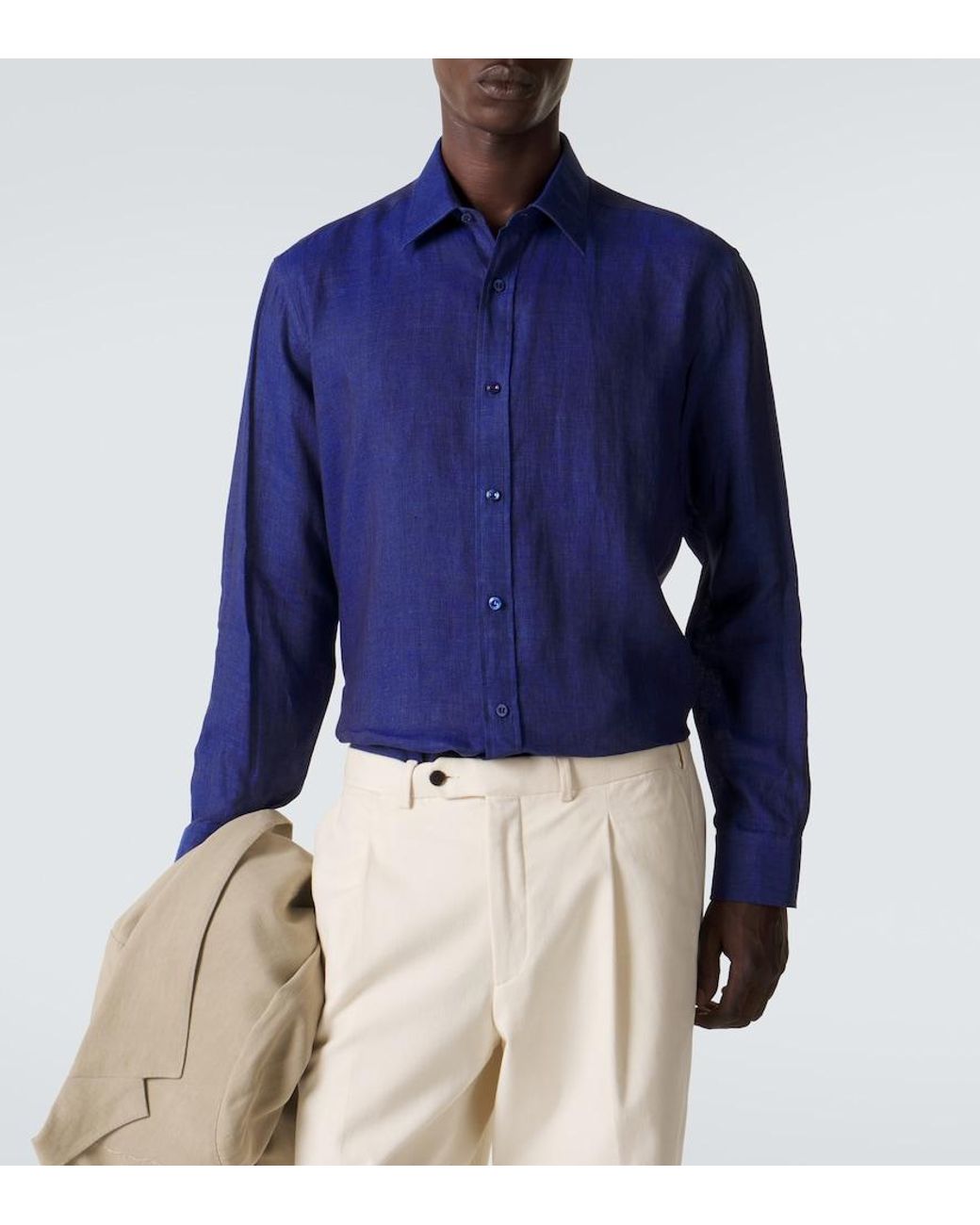 Charvet Blue Linen Shirt for men