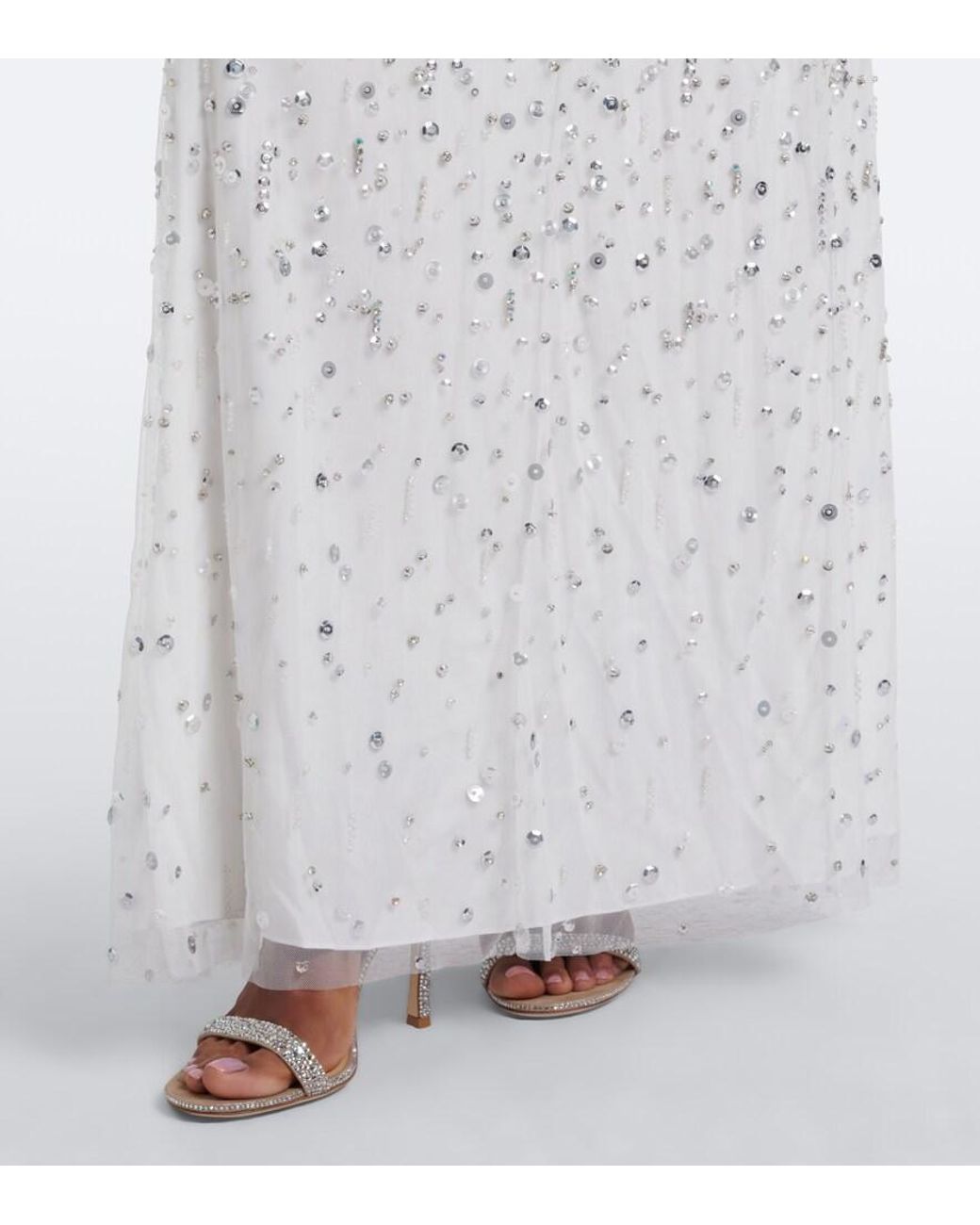 Jenny Packham White Crystal Drop Embellished Gown