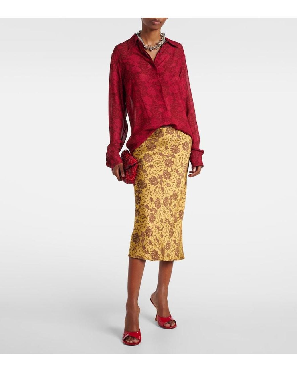 Dries Van Noten Red Patent Leather Wedge Mules