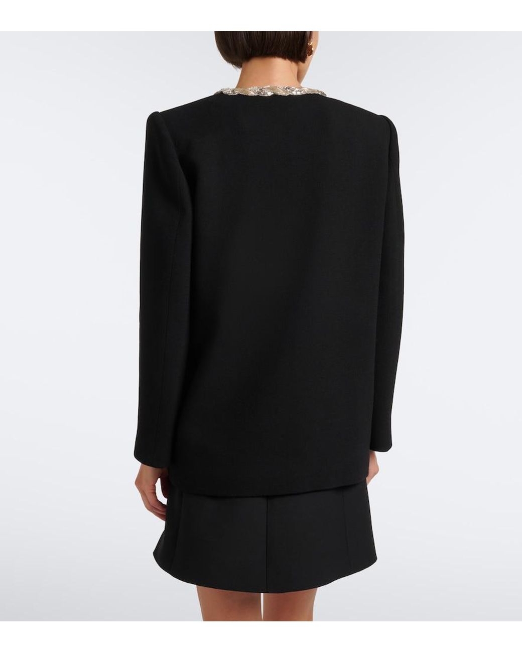 Valentino Garavani Black Embellished Virgin Wool Crepe Jacket