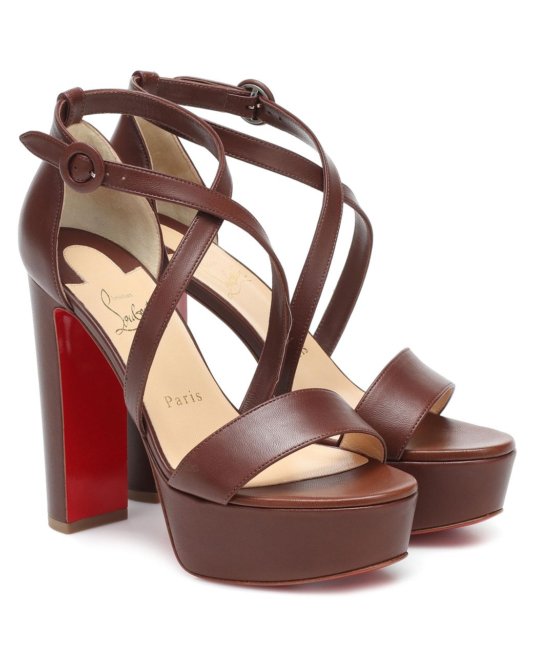 Christian Louboutin Loubi Bee Alta Leather Platform Sandals in Brown - Lyst
