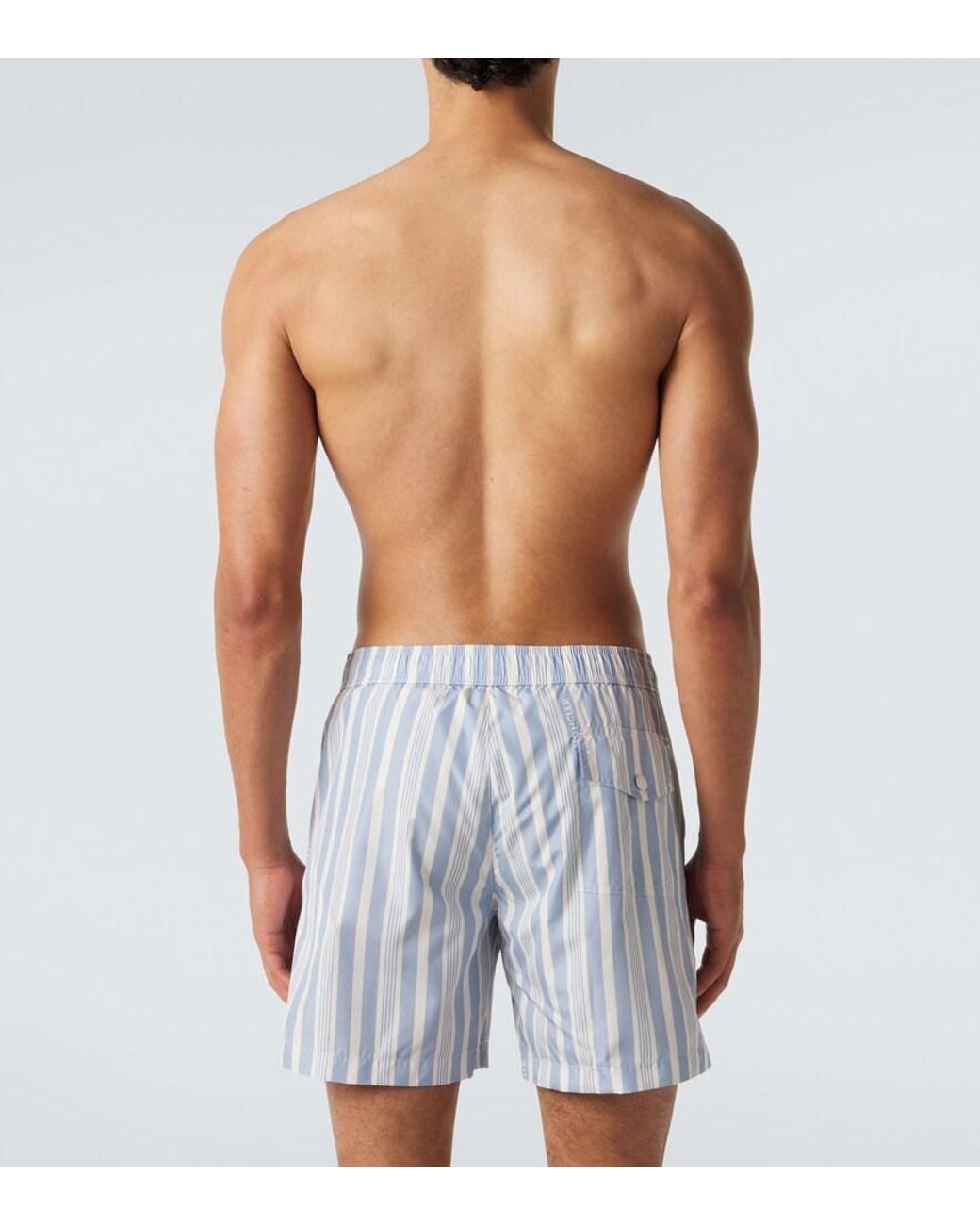 Moncler Blue Archivio Striped Swim Trunks for men