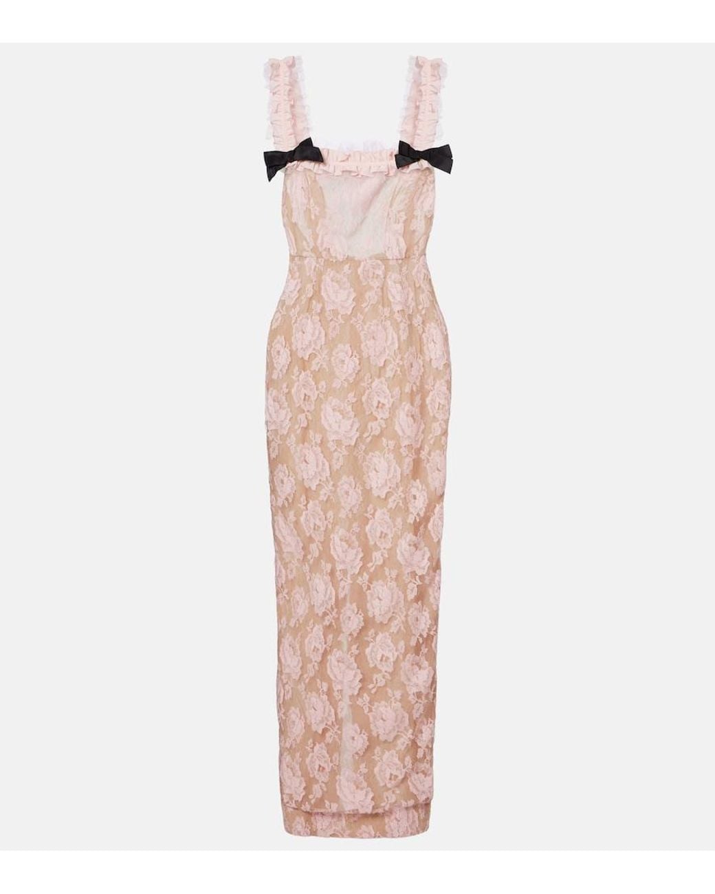 Alessandra Rich Pink Ruffled Cotton-Blend Lace Maxi Dress