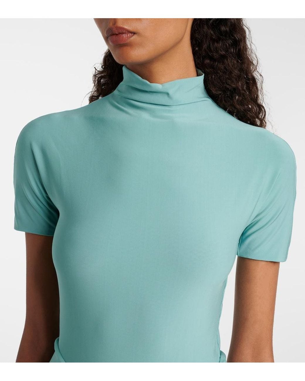 Alaïa Blue Ruched Jersey Maxi Dress