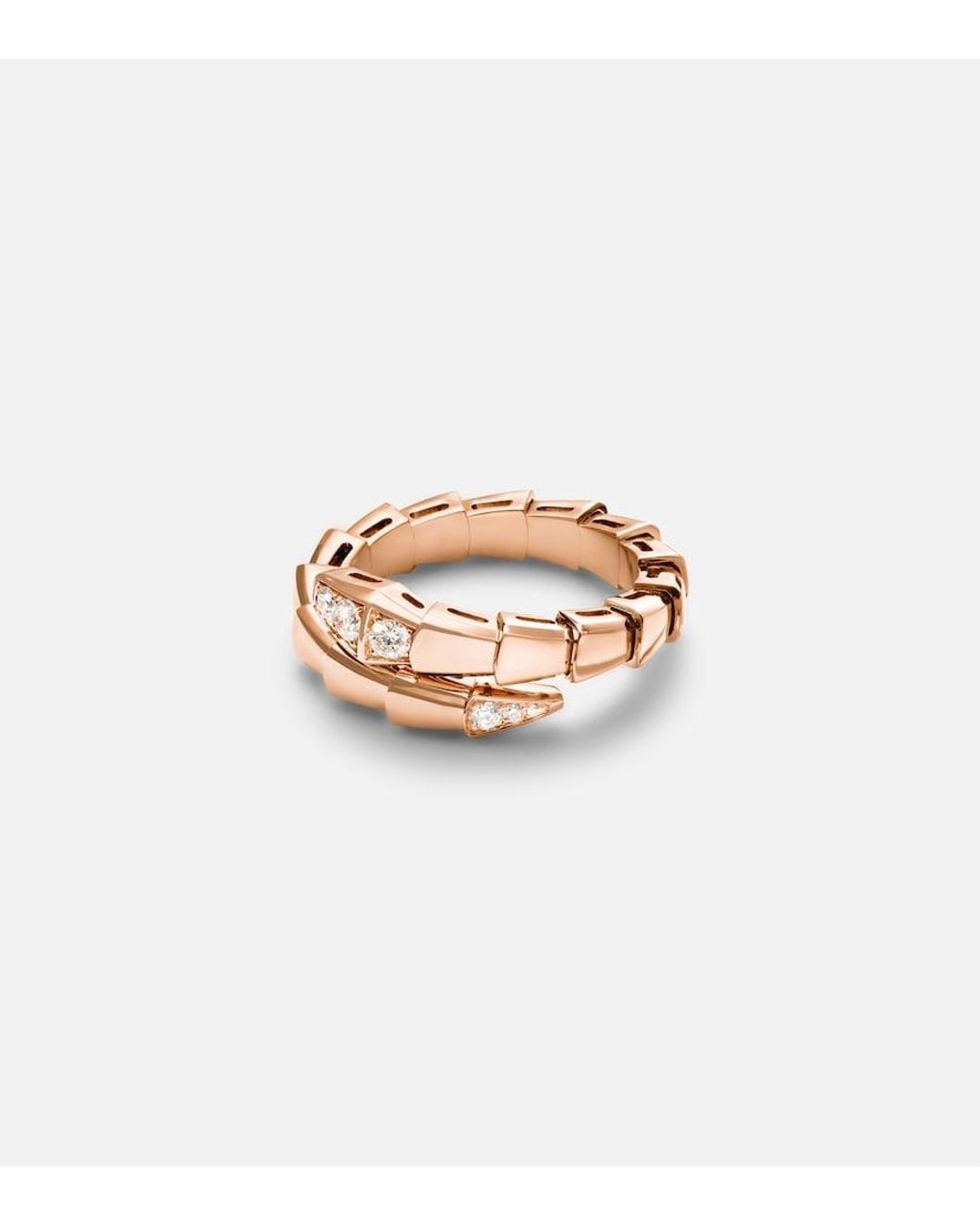 BVLGARI White Serpenti Viper 18Kt Rose Ring With Diamonds