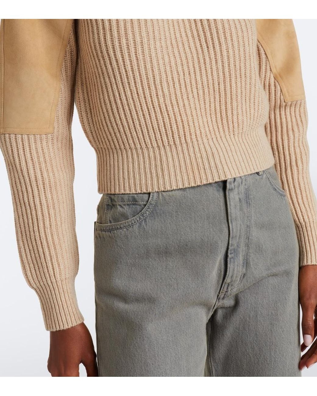 Max Mara Natural Suede-Paneled Wool And Cashmere Sweater