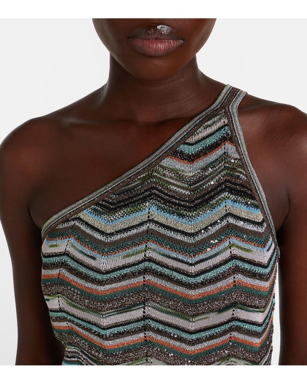 Missoni Gray Zigzag One-Shoulder Lame Maxi Dress