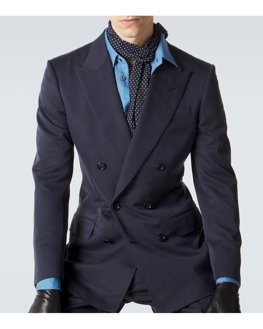 Tom Ford Blue Double-Breasted Silk Blazer for men
