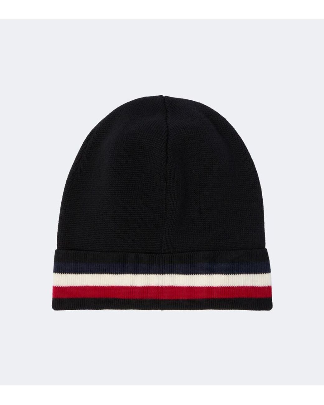 Moncler Black Tricolor Virgin Wool Beanie for men