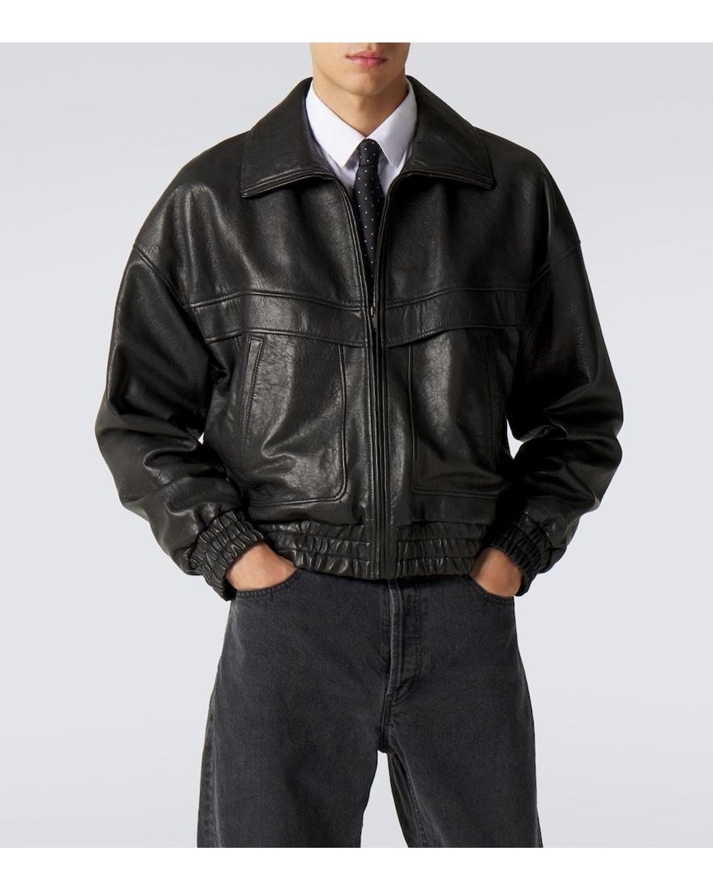 Saint Laurent Black Leather Blouson Jacket for men
