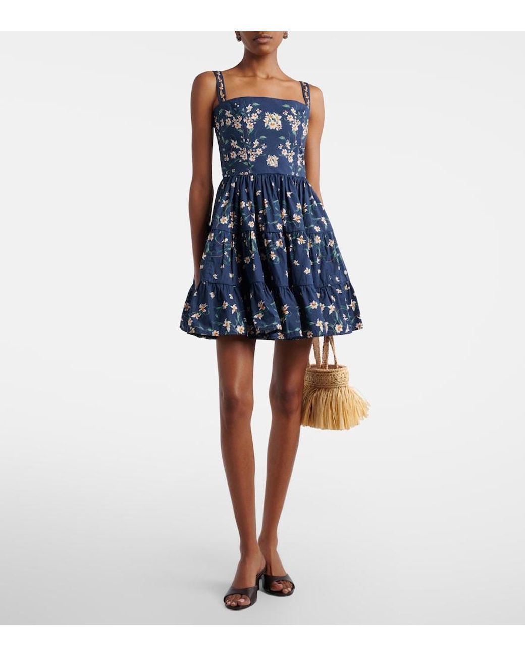 Agua Bendita Blue Lima Floral Cotton Minidress