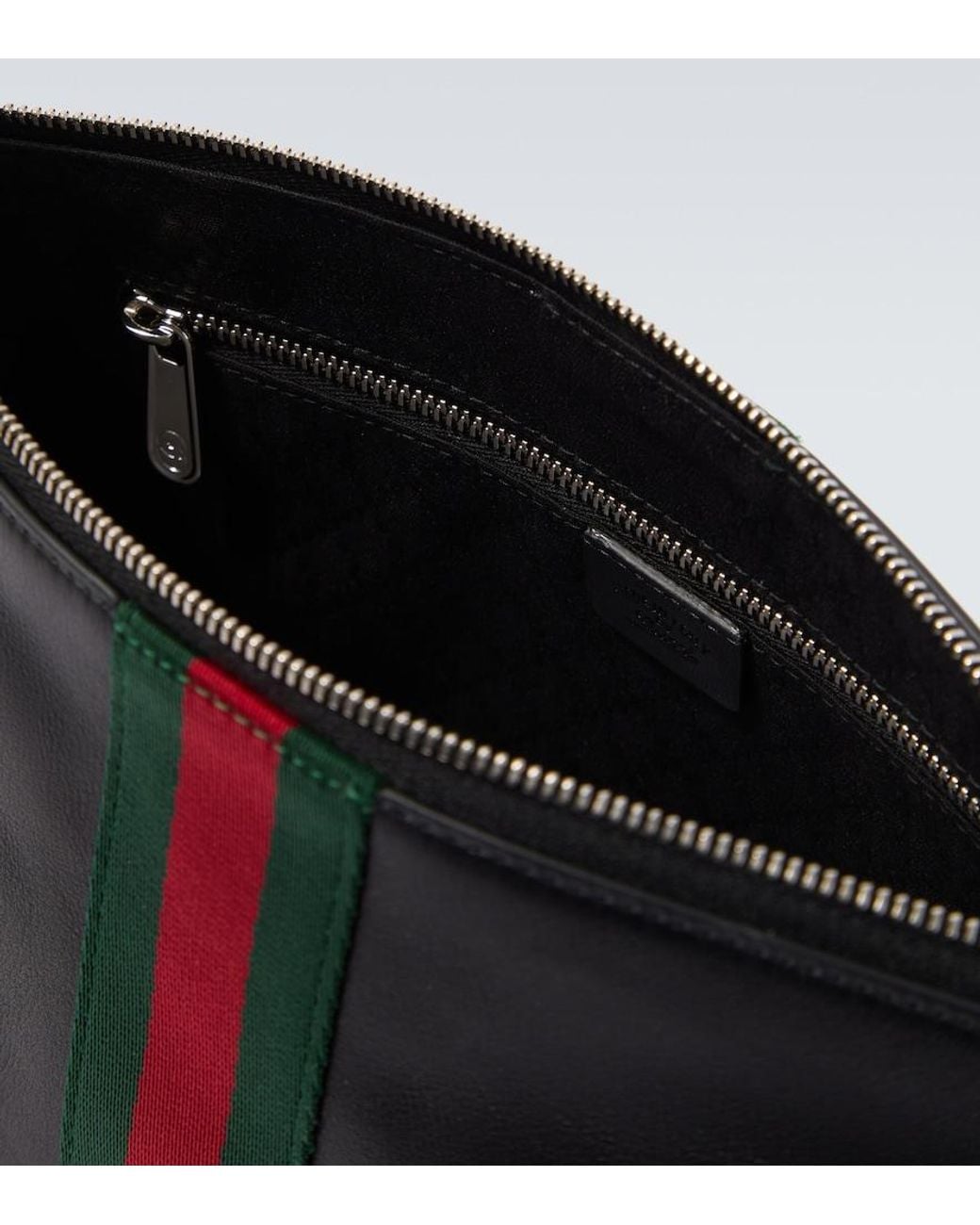 Gucci Black Web Trademark Leather Pouch for men