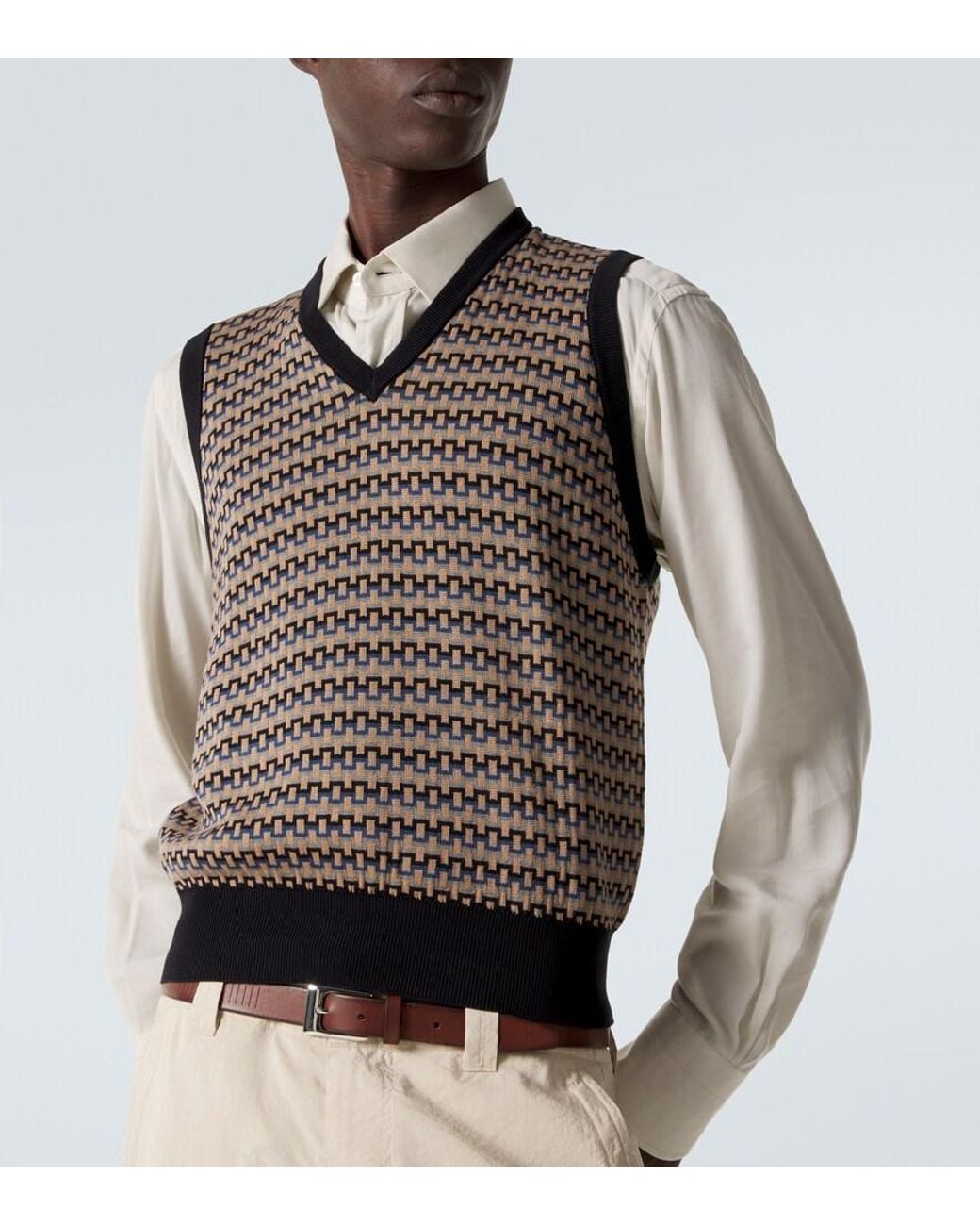 Lemaire Gray Cotton Jacquard Sweater Vest for men
