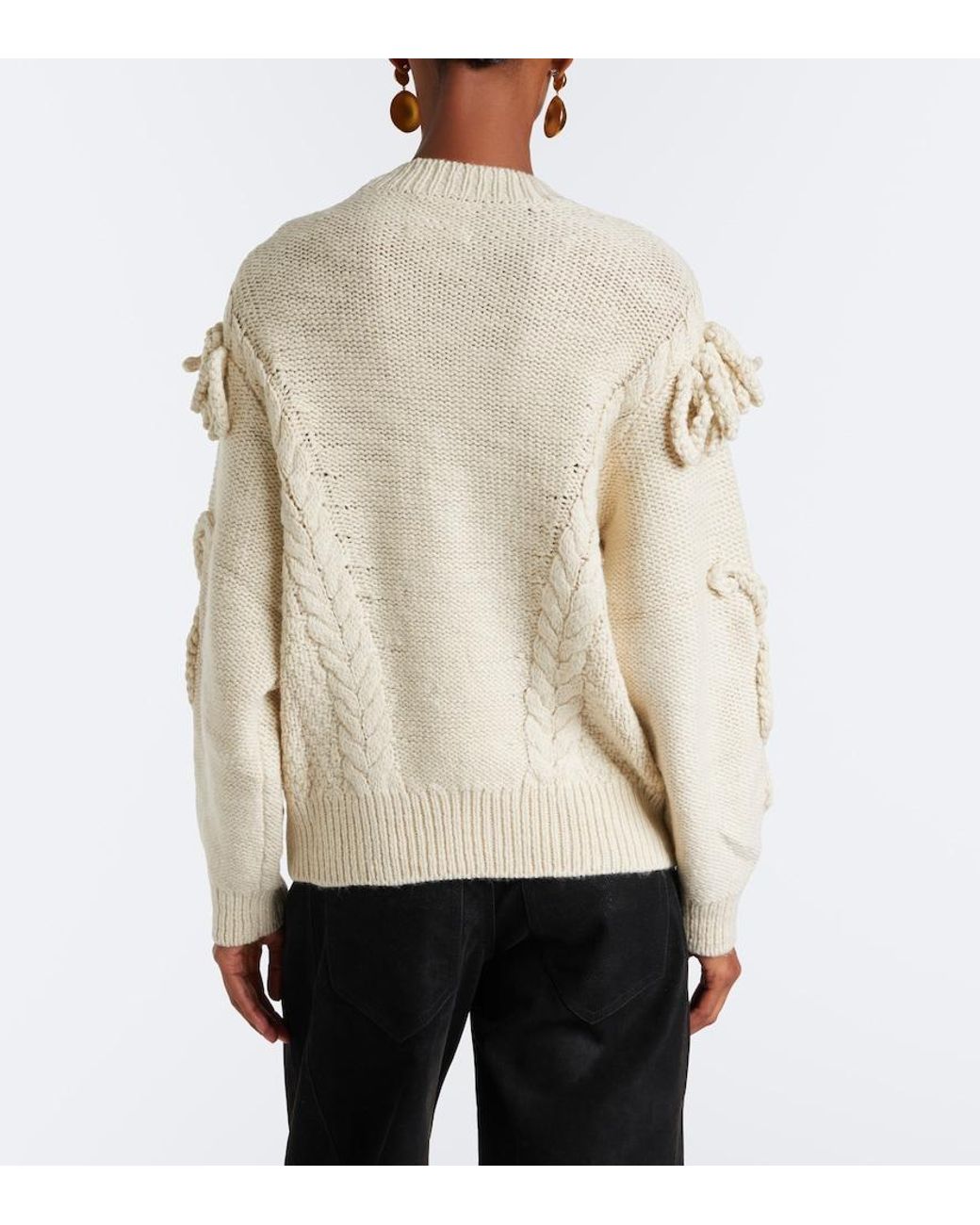 Isabel Marant Natural Katria Cable-Knit Fringed Wool-Blend Sweater