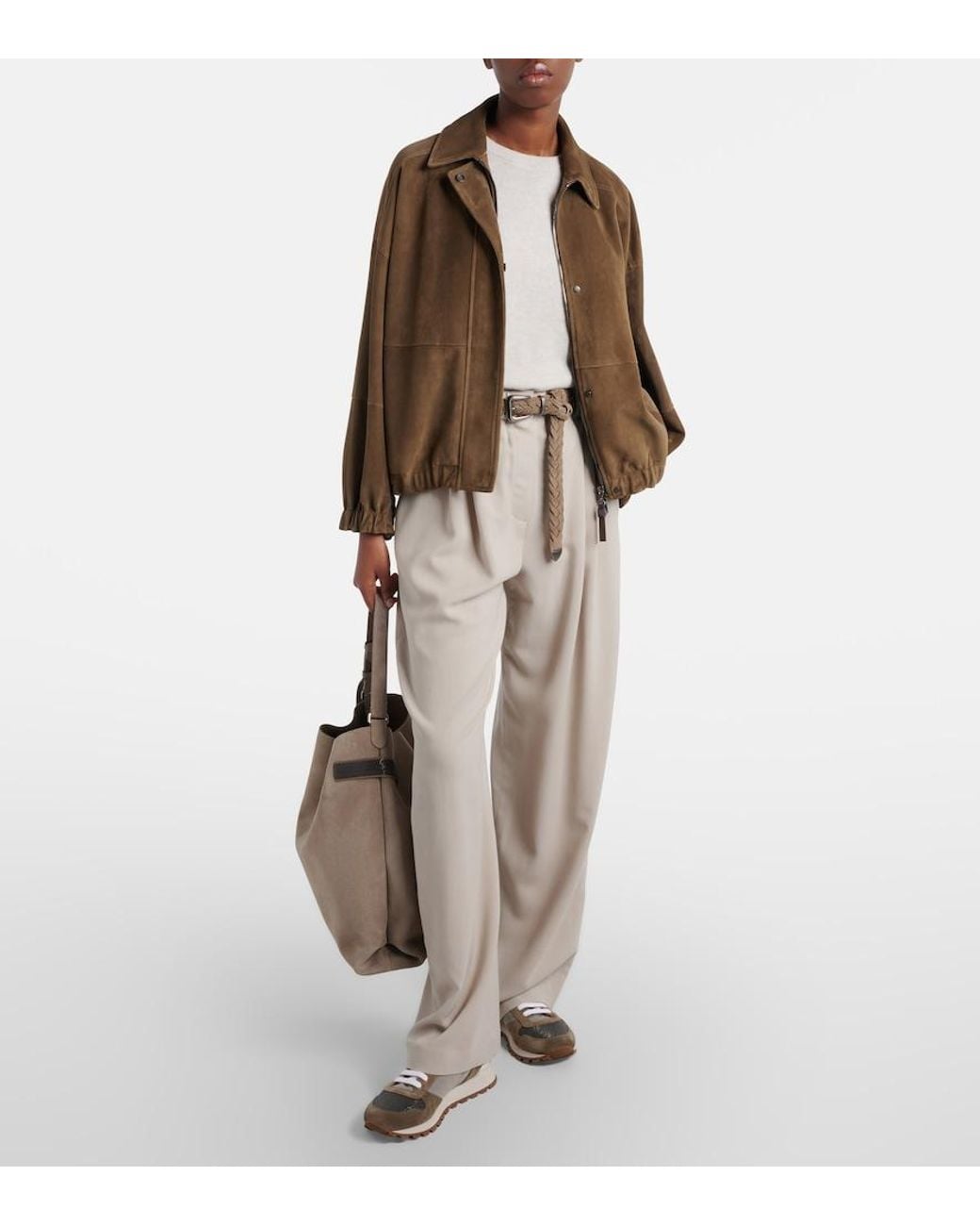 Brunello Cucinelli Natural Monili Wool-Blend Wide-Leg Pants