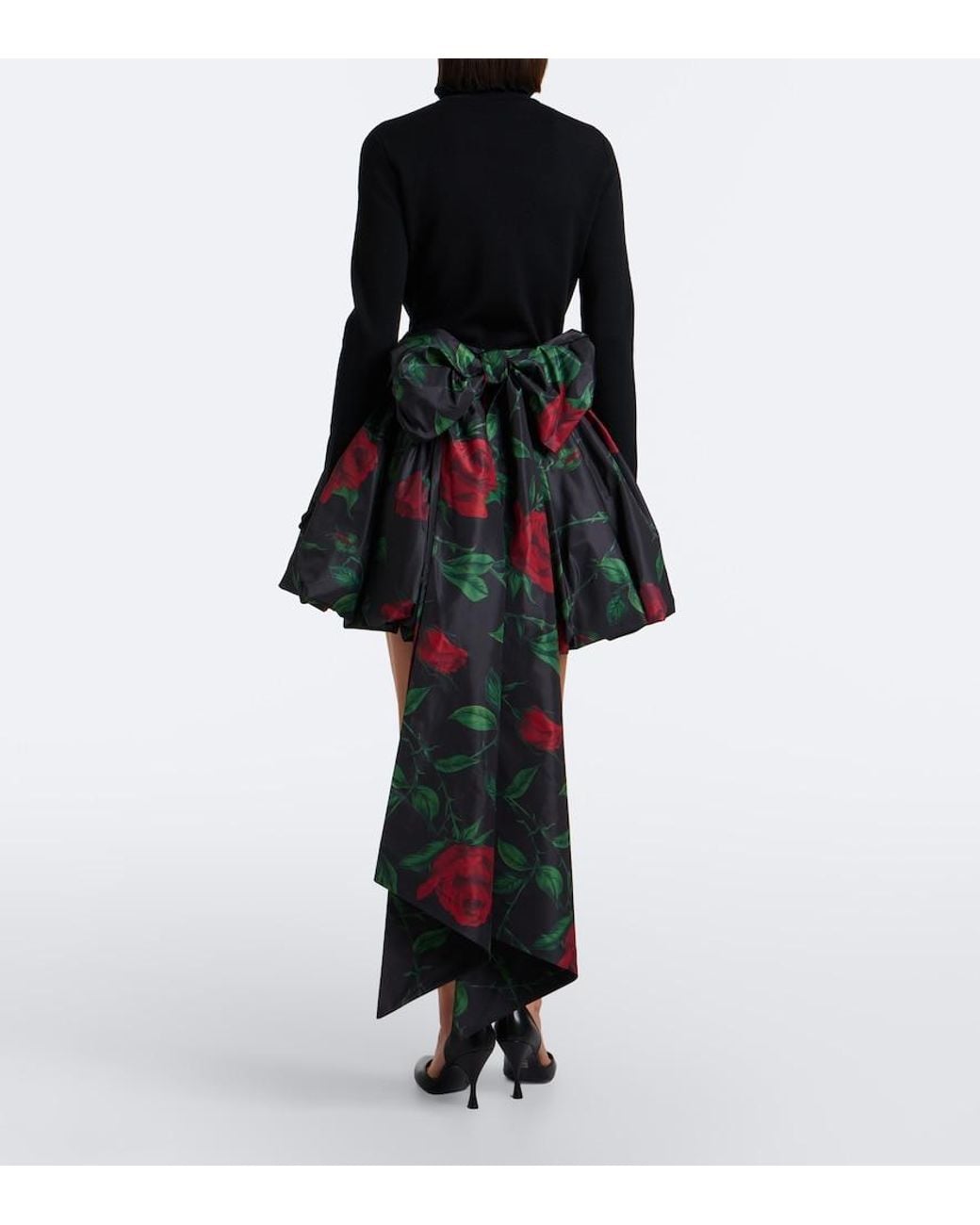 Blumarine Green Bow-Detail Floral Taffeta Miniskirt