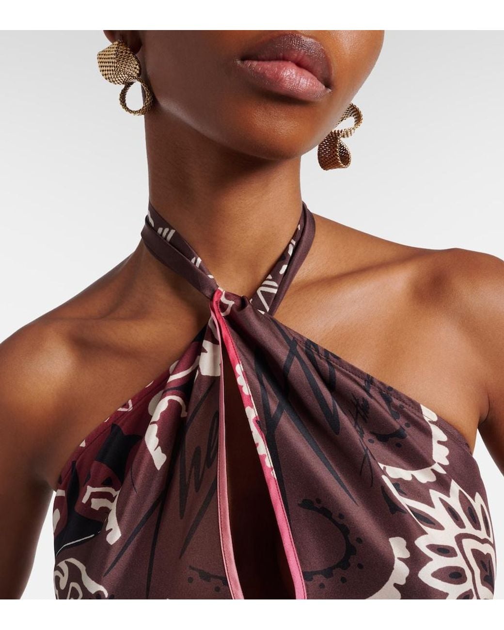 The Attico Red Printed Silk Maxi Dress