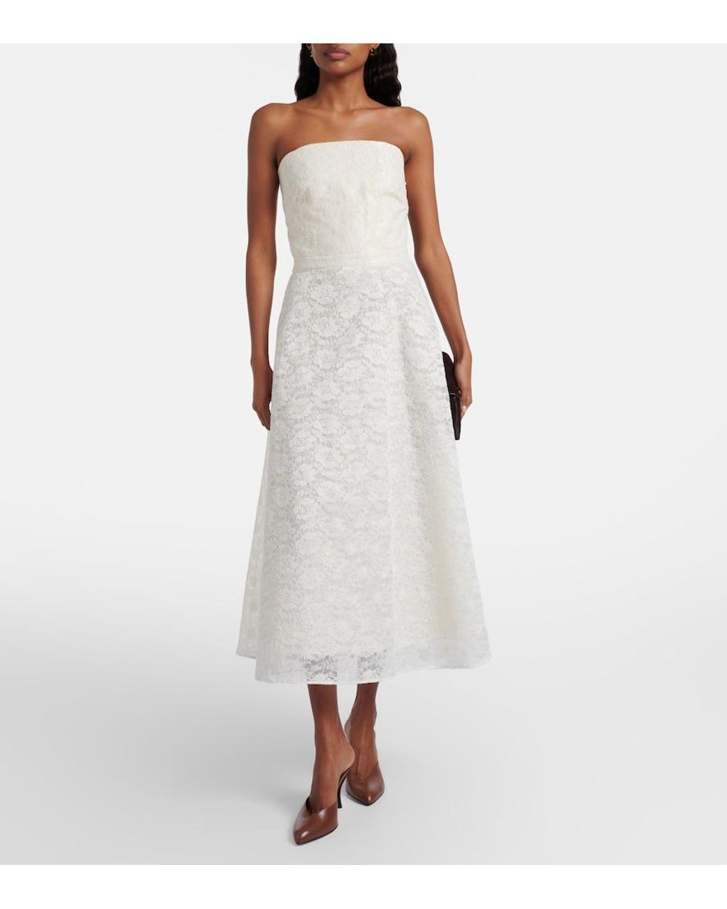 Max Mara White Avena Embroidered Midi Skirt