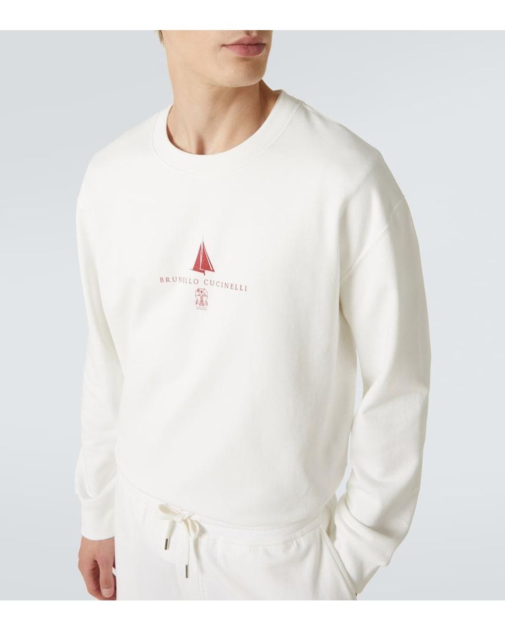 Brunello Cucinelli White Logo-print Cotton-blend Jersey Sweatshirt for men