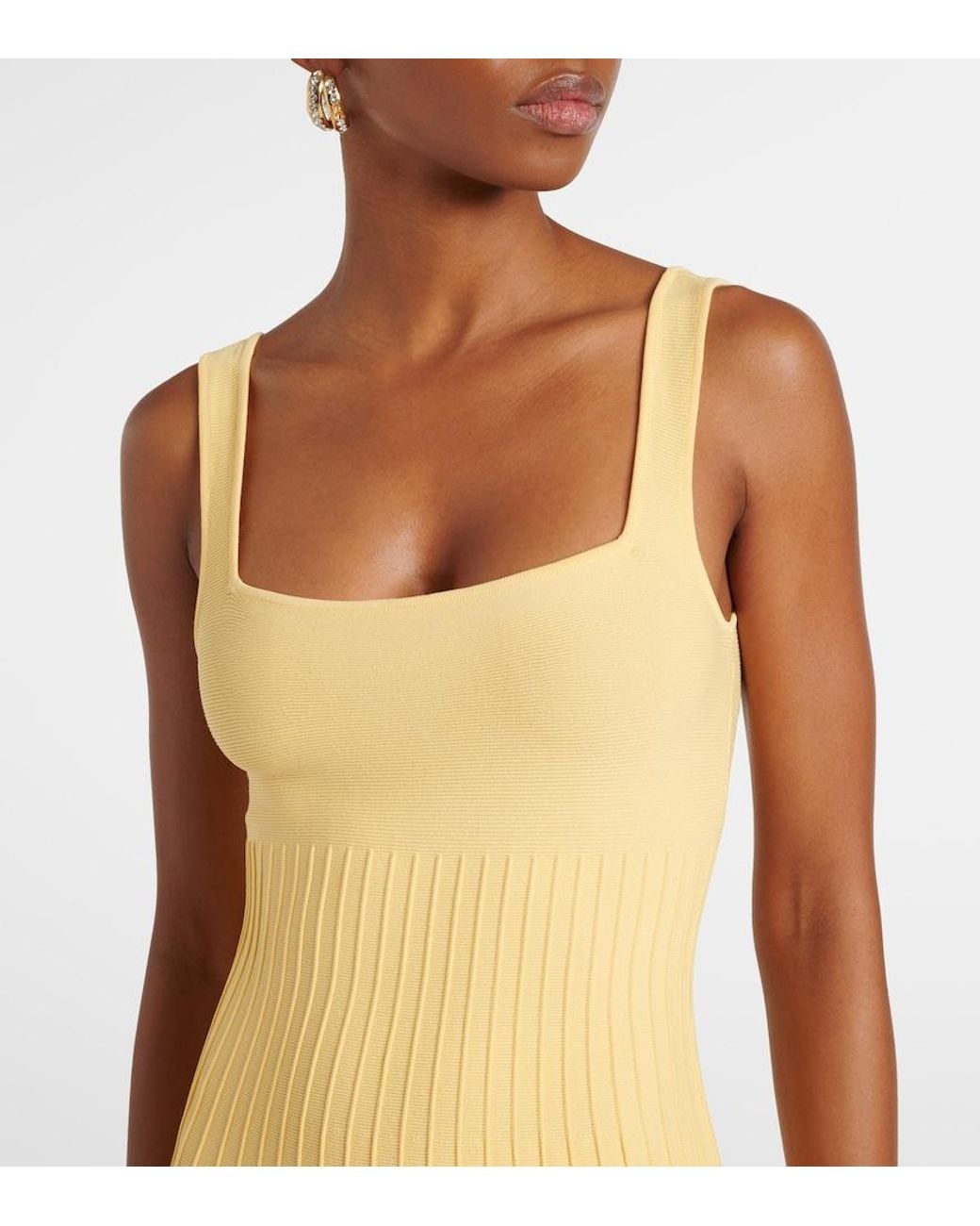 Staud Yellow Ellison Pleated Midi Dress