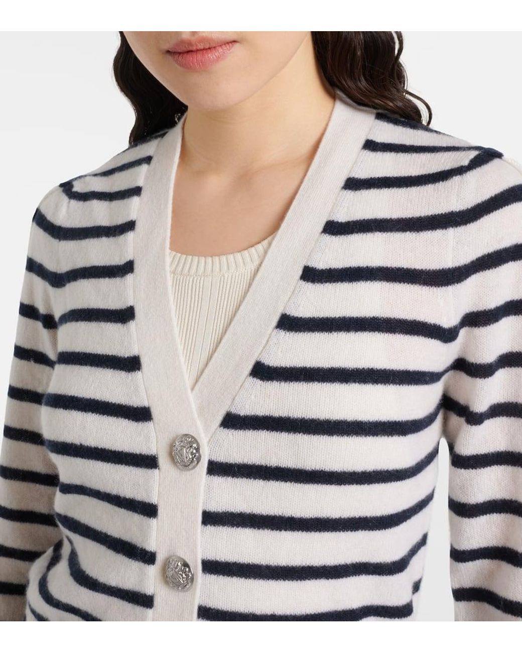 Veronica Beard Blue Solene Striped Cashmere Cardigan