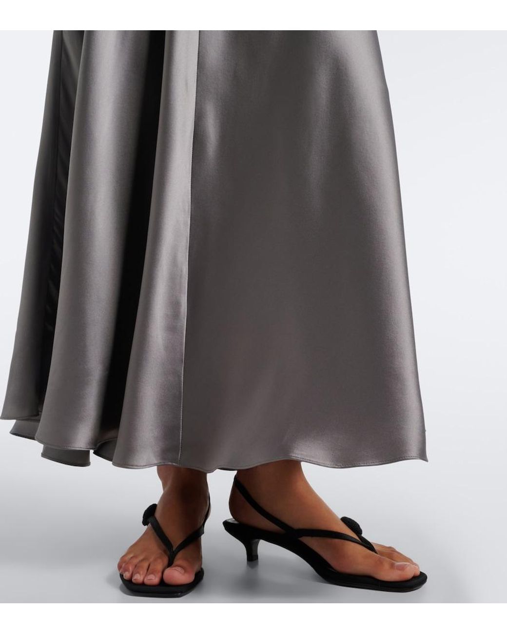 Rodarte Gray Lace-Trimmed Silk Satin Gown