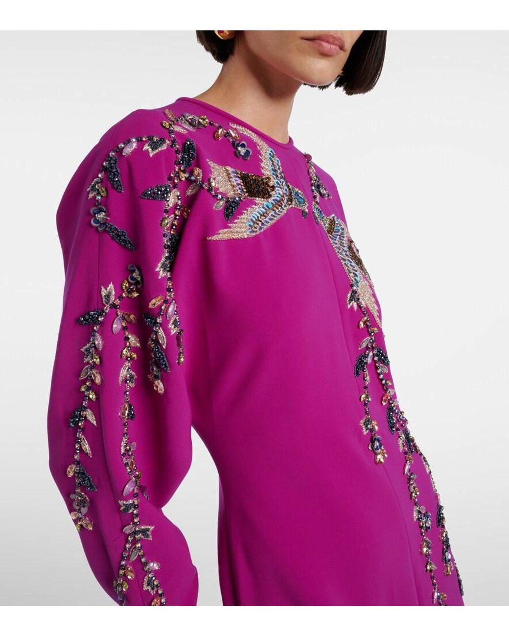 Costarellos Purple Marla Crystal-Embellished Crepe Gown