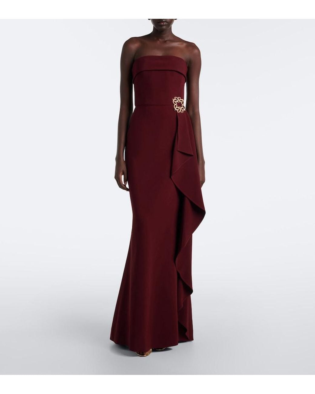 Elie Saab Purple Scarf-Detail Embellished Draped Cady Gown