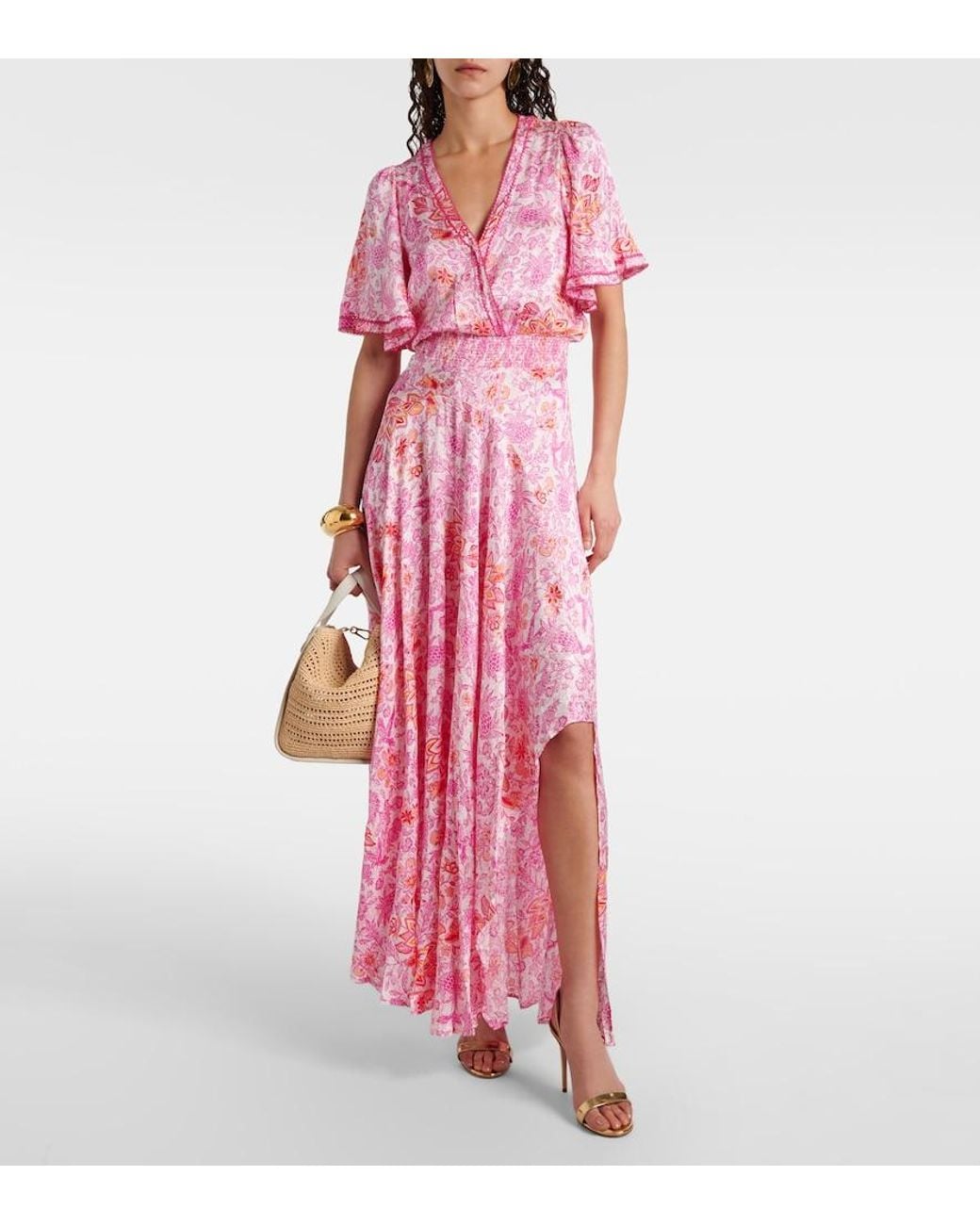 Poupette Pink Mabelle Floral Satin Maxi Dress